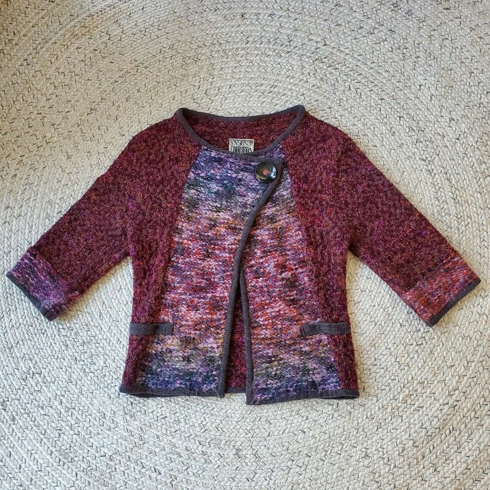 CURIO Anthropologie Acrylic Wool Blend Cardigan Button Multicolor Rainbow Sz S